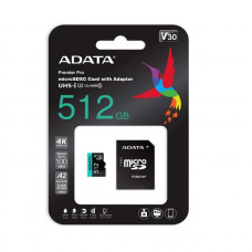 MEMORIA MICRO SD 512GB 4K V30 ADATA COMPATIBLE CON DRONES Y NINTENDO AUSDX512GUI3V30SA2-RA1
